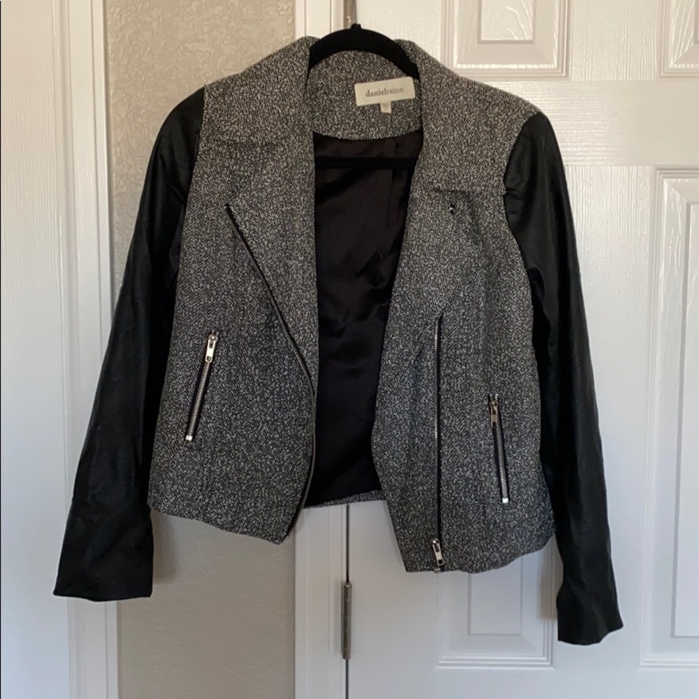 Tweed and leather jacket